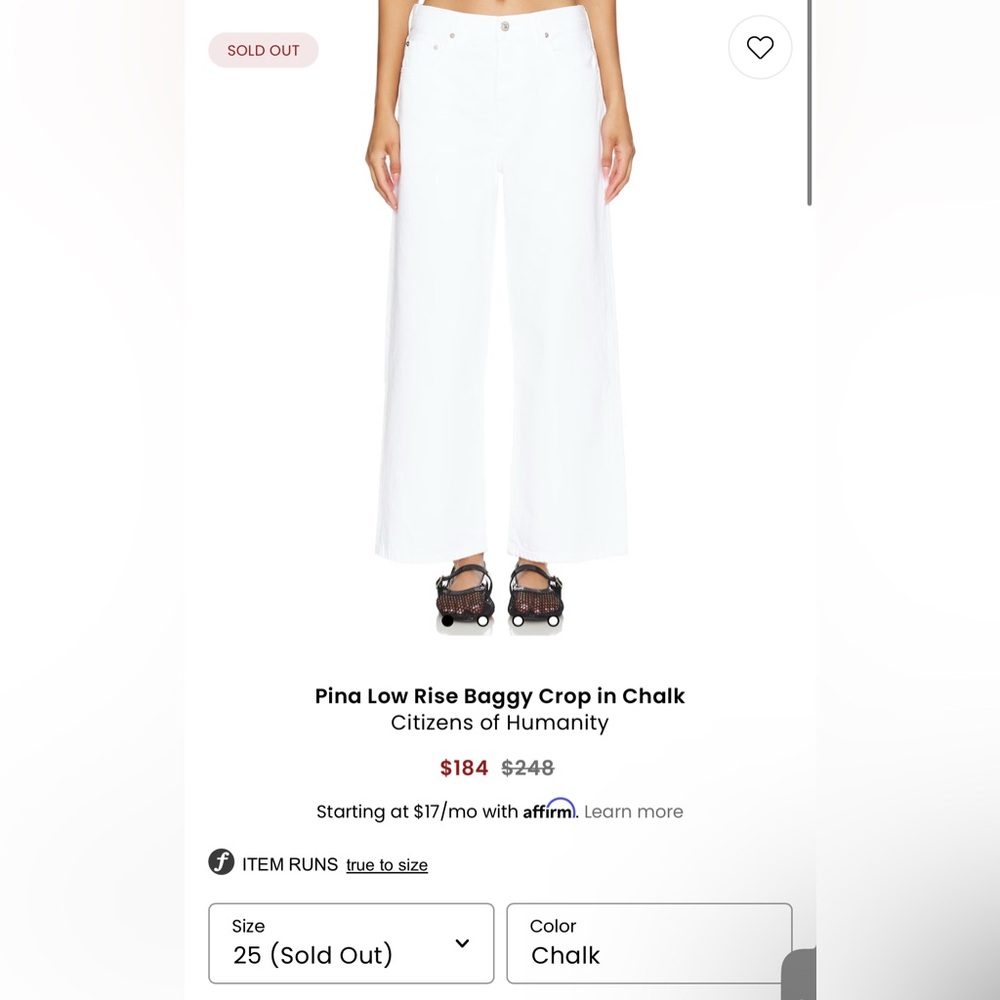 Citizens Of Humanity pins low rise baggy White Ankle Cropped Pants